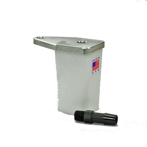 Single Plastic Catch Tank with Flat Mount and Threaded Fitting.