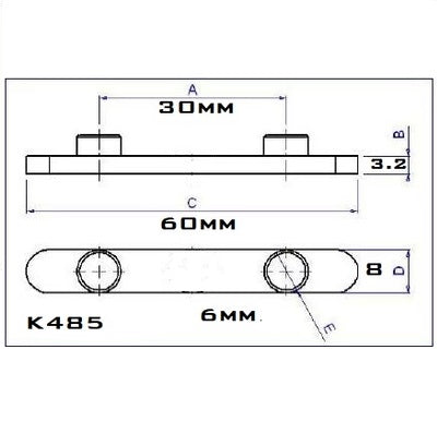 Axle Key 6mm Pegs on 30mm Centers X 60mm Length X 8mm Width X 3.2 Thickness
